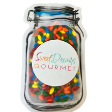 a jar filled with lots of colorful candy