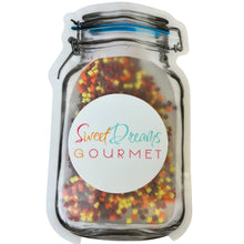 a jar filled with lots of colorful candy