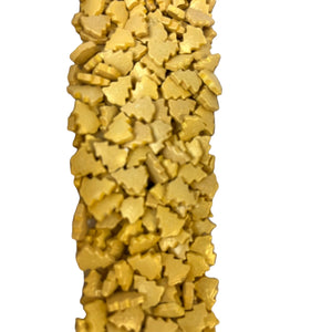 a large pile of gold nuggets against a white background