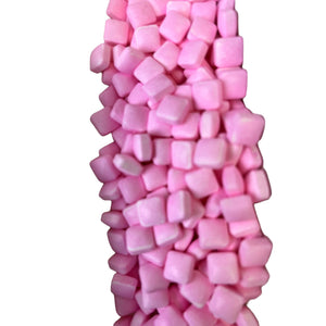 a pile of pink marshmallows on a white background