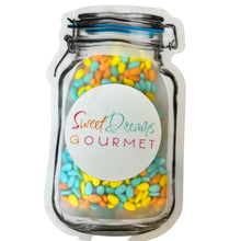 a jar filled with lots of colorful candy