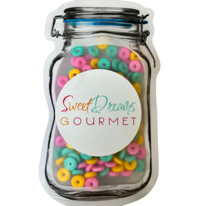 a jar filled with lots of colorful sprinkles